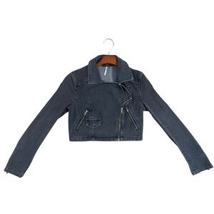 Free People Women's Asymmetrical Zip Cropped Jacket Pockets Size Small